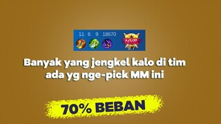 Banyak yang jengkel kalo di tim ada yg nge-pick MM ini. 70% BEBAN