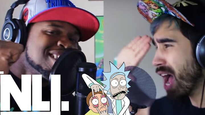 Rap music of Rick and Morty backed by acoustic bass