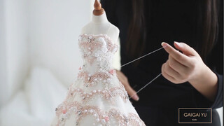 【手工娃衣】一位韩国小姐姐找我们定制SD16尺寸的粉白小婚纱 BJD