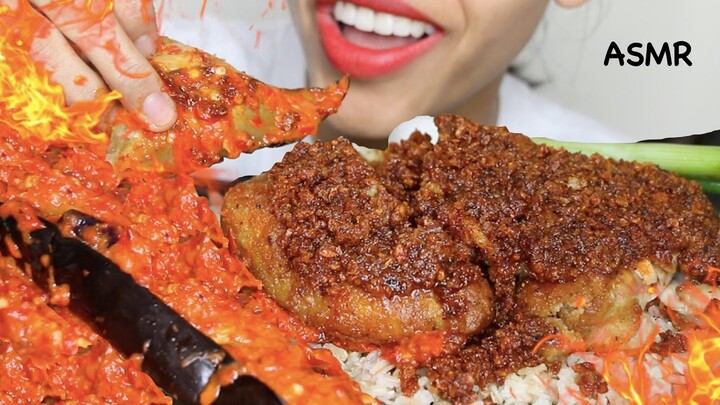 AYAM GEPREK SAMBEL UDANG KRISPI 🍤🌶 + SAMBEL TERONG 🍆 , MAK NYOZ AUTO NAMBAH NASI 🤣|| ASMR INDONESIA