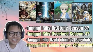 Bahas tanggal rilis Dr.Stone s3,Overlord season 4,Uzaki chan s2,Goblin slayer s2 ||Req subscriebr