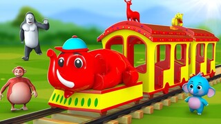 Monkey and Elephant Train Ride for Fruits in Zoo | Funny Animals 3D Cartoons Comedy Videos in Jungle