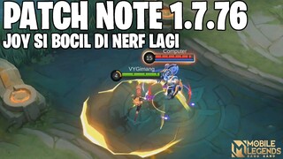 JOY NERF, KHALEED BUFF, CARMILLA BUFF, ALPHA BUFF - PATCH NOTE 1.7.76 MOBILE LEGENDS ADVANCE SERVER