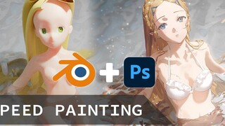 ภาพวาดความเร็ว หนึ่งในชุดว่ายน้ำสีขาวคือ Zelda (photoshop+blender)