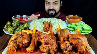 HUGE SPICY MUTTON LEG PIECE CURRY, PALAK PAKORA, GRAVY, RICE, SALAD, CHILI MUKBANG EATING SHOW ||
