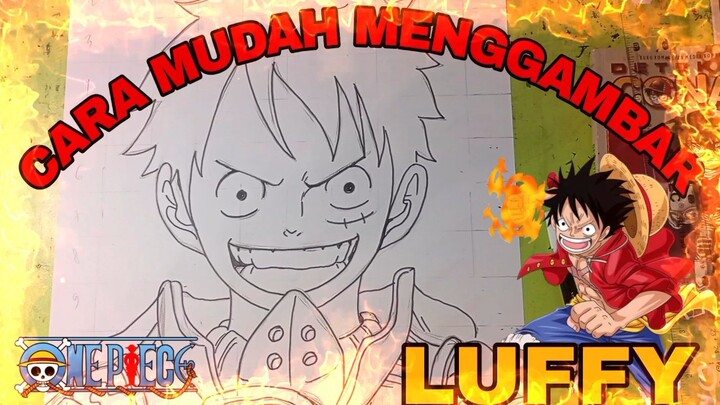 cara mudah menggambar anime one piece Luffy