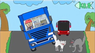 mobil truk oleng wahyu abadi vs bus sinar dempo oleng - funny cartoon - funny video - kartun lucu
