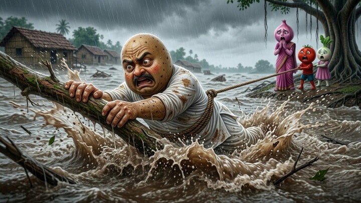 A Father's Brave Rescue During a DeadlyFlood | Emotional Village Story #AlooPiyaz#MuliTamatar#Des