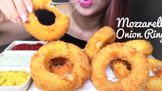 ASMR ที่ดีที่สุด MOZZARELLA ONION RINGS สูตรอาหาร + เสียงกิน (ไม่พูด)