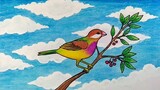 Belajar menggambar dan mewarnai burung || Cara menggambar burung di pohon