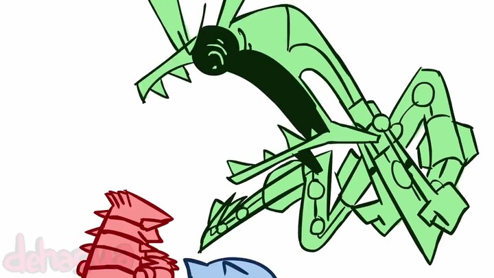 Rayquaza is in pain because of the fight between the two gods Fengyuan