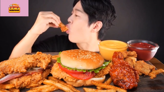 Mukbang hamburger, cánh gà chiên, khoai tây chiên #anngon