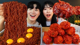 ASMR MUKBANG 트러플 짜파게티 & 양념 치킨먹방! TRUFFLE OIL BLACK BEAN NOODLES & FRIED CHICKEN EATING SOUND! Gà