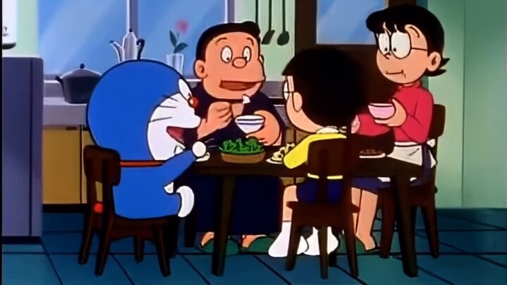 Doraemon ate so much that he couldn't even stand up. The way he struggled was so funny. Hahahahaha