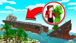 JJ and Mikey 100 DAYS Survive in SHIP WRECK in Minecraft Challenge (Maizen Mizen Mazien) Parody