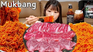 🥩최고급 비빔면을 '우주최고급'으로 먹는방법?!🍜 더미식비빔면,메밀비빔면,한우채끝등심,생차돌박이 Beef NOODLE MUKBANG ASMR EATINGSHOW REALSOUND