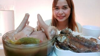 SINIGANG NA BUNTOT NG BABOY ( PIG'S TAIL) AND FRIED TILAPIA MUKBANG