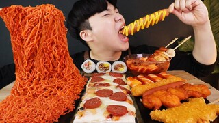 ASMR MUKBANG 편의점 핵불닭 미니!! 떡볶이 & 핫도그 & 치즈 피자 FIRE Noodle & HOT DOG & CHEESE PIZZA EATING SOUND!