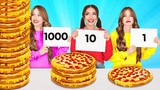 KABUR DARI TANTANGAN 100 LAPIS MAKANAN || Makanan Raksasa VS Mungil Selama 24 Jam oleh 123 GO!