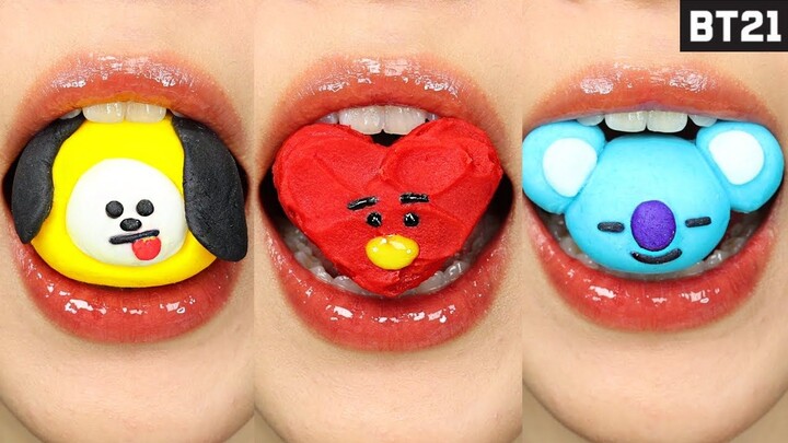 Moon eating a small emoji in one bite (BT21 collaboration version)