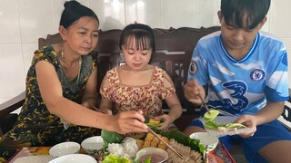 Cuối tuần Nàng Út Ống Tre đãi mẹ và em trai món bún đậu mắm tôm siêu ngon