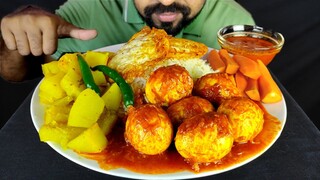 VERY SPICY EGG CURRY, EGG POACH, PAPAYA and POTATO CURRY, RICE, EXTRA GRAVY ASMR MUKBANG EATING |