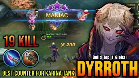 19 Kills + MANIAC!! Dyrroth The Best Counter For Karina Tank - Build Top 1 Global Dyrroth ~ MLBB