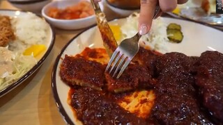 mukbang thịt cốt lết siêu cay và cơm cà ri #food