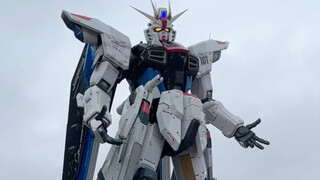 Freedom Gundam activated in the rain