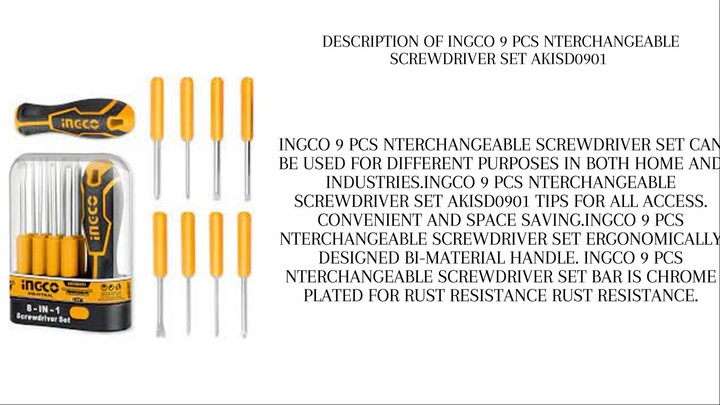 INGCO HAND TOOLS/Ingco 9 PCS INTERCHANGEABLE SCREWDRIVER SET AKISD0901