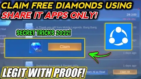 NEW! CLAIM FREE DIAMONDS USING SHARE IT APPS ONLY! LEGIT WITH PROOF! MOBILE LEGENDS