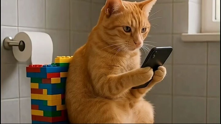 Funny cat sit on toilet Funniest cat moments Capture -