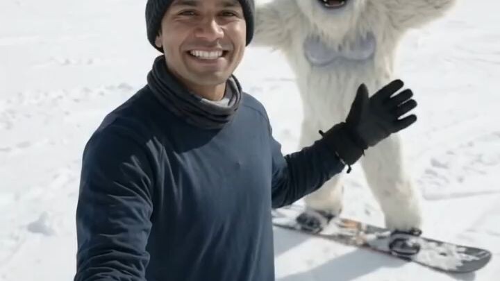 Make me vlog with a yeti while snowboarding