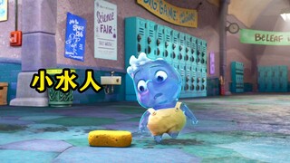 小水人只是触摸了一下海绵，瞬间就被吸了进去