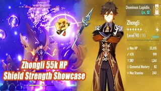 Zhongli 55k HP Tenacity & Tassel Shield Strength All Boss Test - Genshin Impact