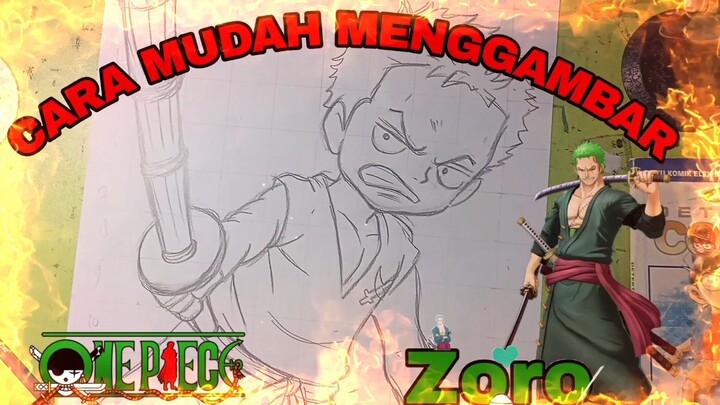 cara mudah menggambar anime one piece, Zoro
