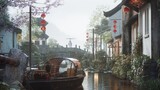 Riding in the misty rain, the ancient town is leisurely - try to use the D5 renderer to make a MV (D