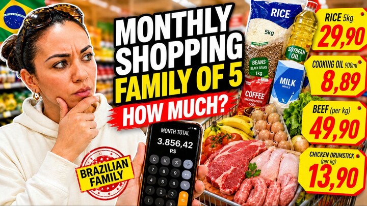 2 adults, 3 kids, and one full month of groceries in Brazil. 🛒 How much do you think it cost?