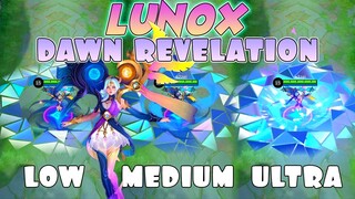 Lunox Dawn Revelation Skin in Different Graphics Settings MLBB