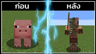 จะเกิดอะไรขึ้นเมื่อ สิ่งมีชีวิตถูกฟ้าผ่า Minecraft 1.14