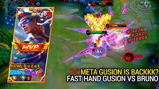 FAST HAND GUSION VS BRUNO | BRUNO BEST BUILD AND EMBLEM MLBB