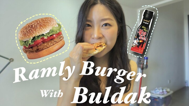 Homemade Ramly Burger with Buldak sauce|람리버거와 불닭소스조합
