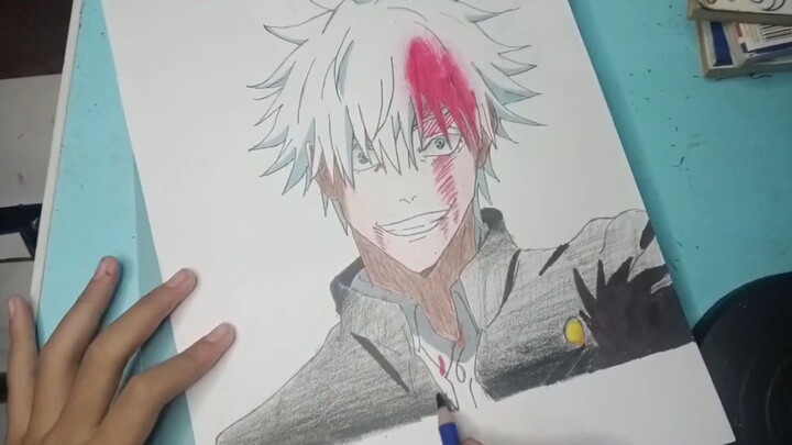 Tutorial cara menggambar Gojo Satoru dari anime jujutsu kaisen