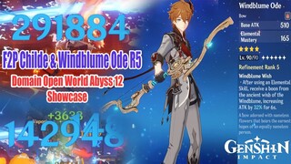 Genshin Impact - Childe F2P & Windblume Ode R5 Damage Showcase - Abyss 12 - Domain World