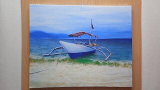 Anchored Boat | Time Lapse | Acrylic Seascape Painting | PHILIPPINES 🇵🇭