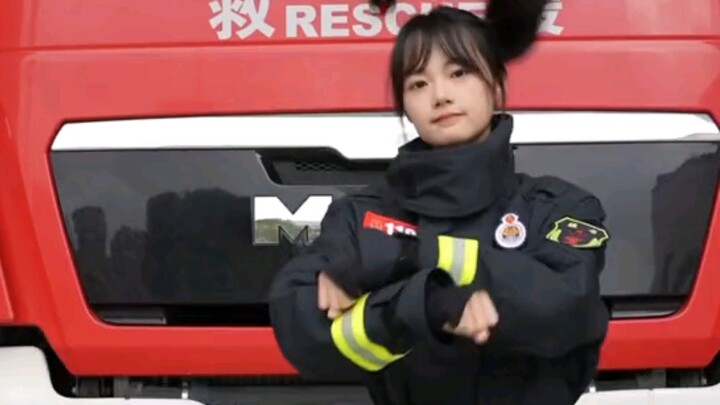 Firefighter girl dancing bear dance