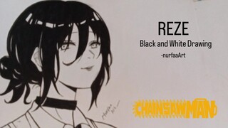 REZE - CHAINSAW MAN Black and White Drawing
