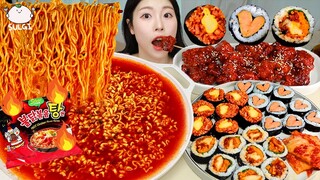 ASMR MUKBANG| 직접 만든 불닭볶음탕면 양념치킨 김밥 먹방 & 레시피 FRIED CHICKEN AND FIRE NOODLES EATING