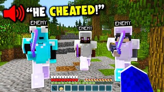we had a Minecraft BATTLE AGAINST our ENEMIES.. but we CHEATED!