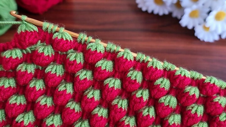 【Hướng dẫn đan móc】 Cách đan móc hoa dâu tây cực xinh, video hướng dẫn tự làm hoa đan bằng len dành 